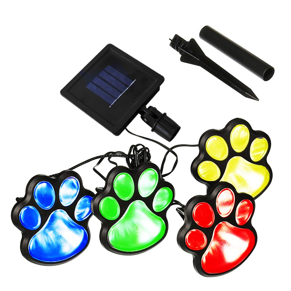 LED Paw Print Solar Lights, Set of 4 Dog,Cat,Puppy Animal Garden Lights Paw Lamp for Pathway,Lawn,Yard,Outdoor Decorations-Solar