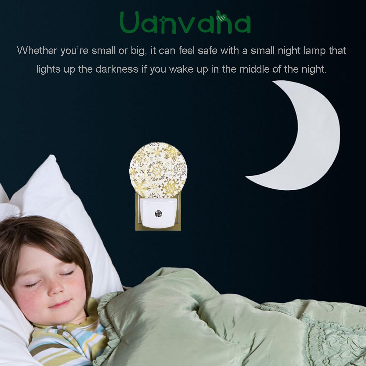 Uanvaha Christmas Holiday Night Light White Golden Snowflakes Stars Plug In Night Lights Auto Led Lamp Energy Saving Round Light