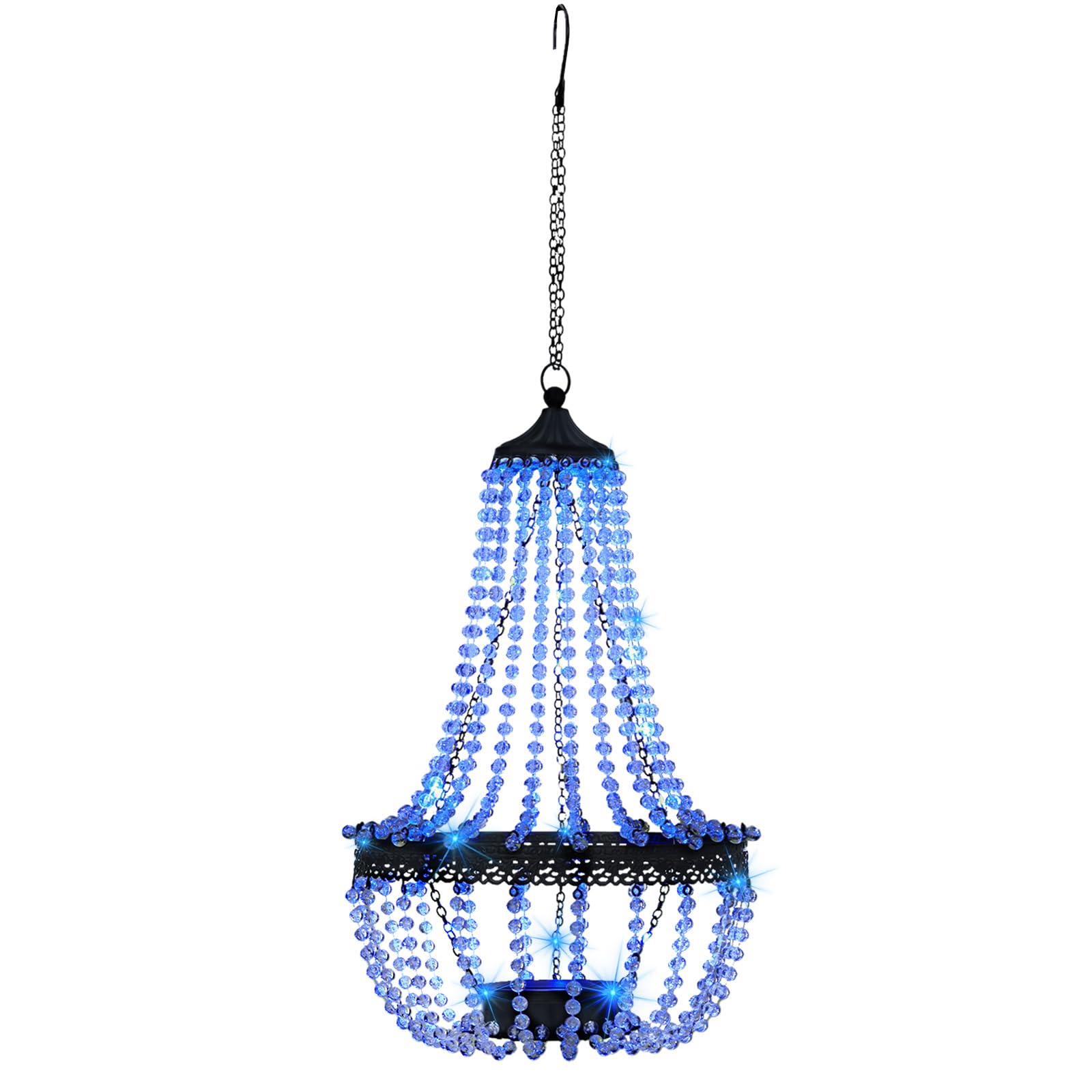 Sunnypark 28” Blue Solar Hanging Lantern Chandelier With 30 Lights For Garden & Patio Decor