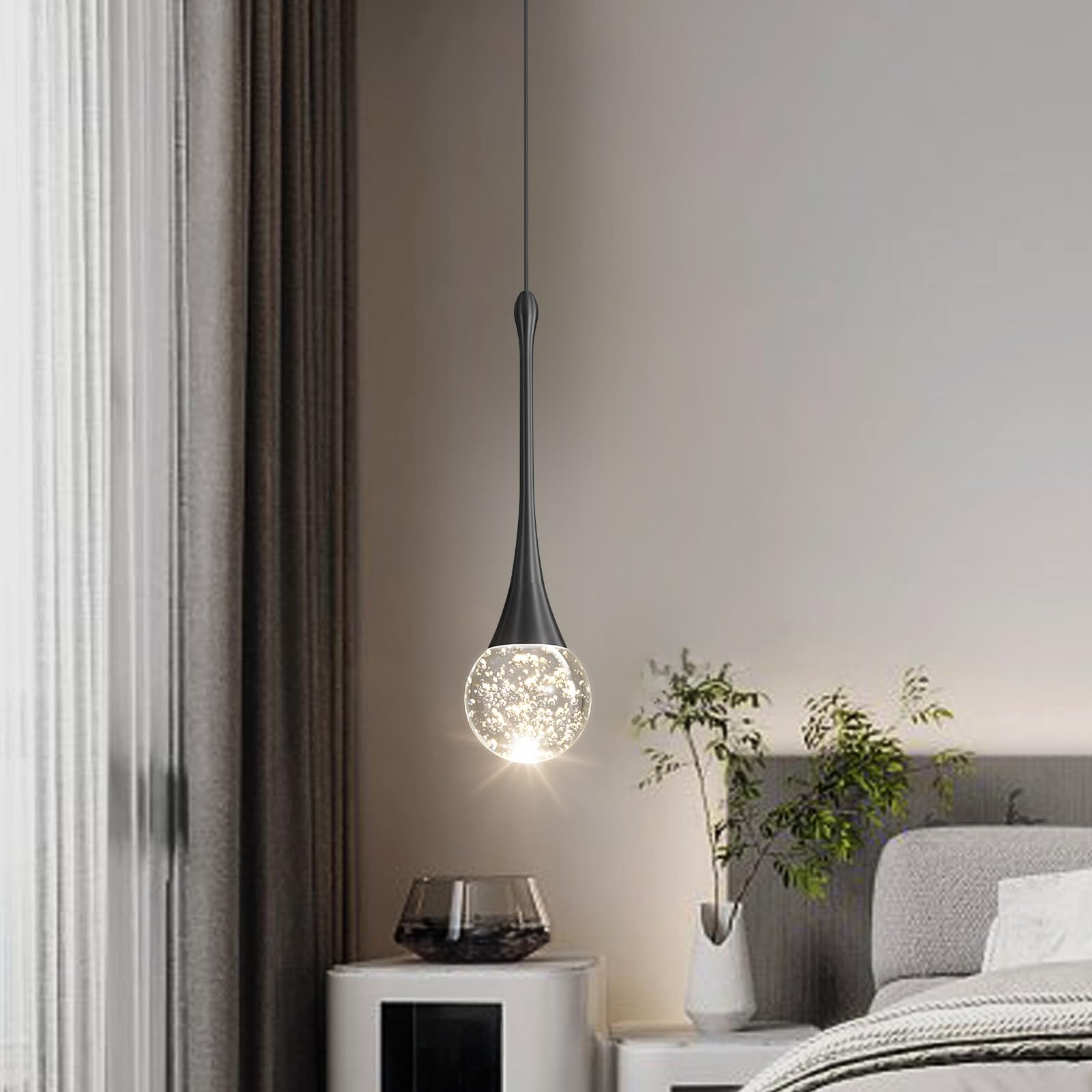 Cenozo Modern Pendant Lights For Kitchen Island Led Dimmable Crystal Glam Ceiling Pendant Lighting For Dining Room Hallway Bedroom Corner Lamp Black