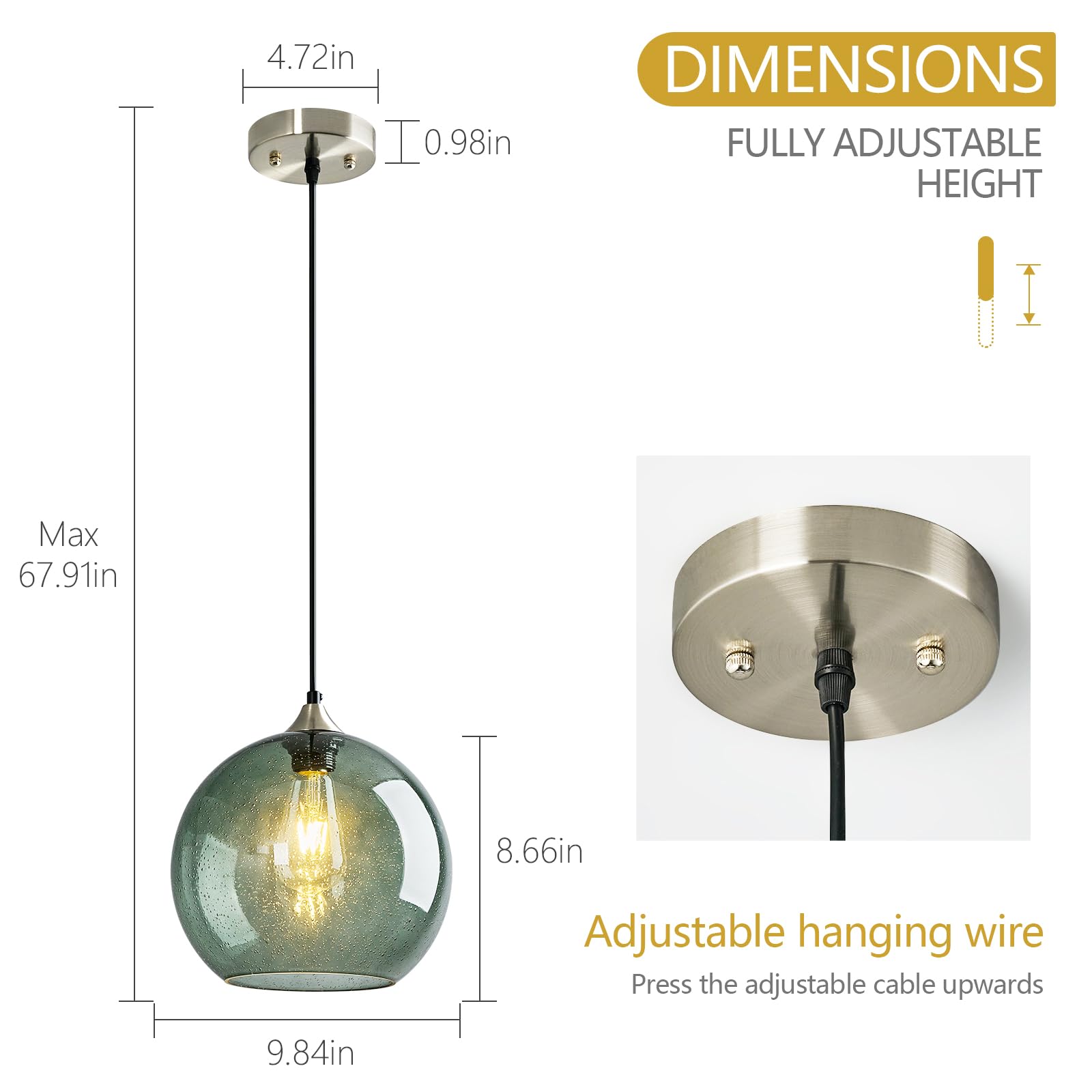 LBSQJ Glass Pendant Lights, 9.84in Gray Green Globe Fixtures, Modern 3-Pack for Kitchen, Bedroom, Dining Room - Model LBSQJ-460