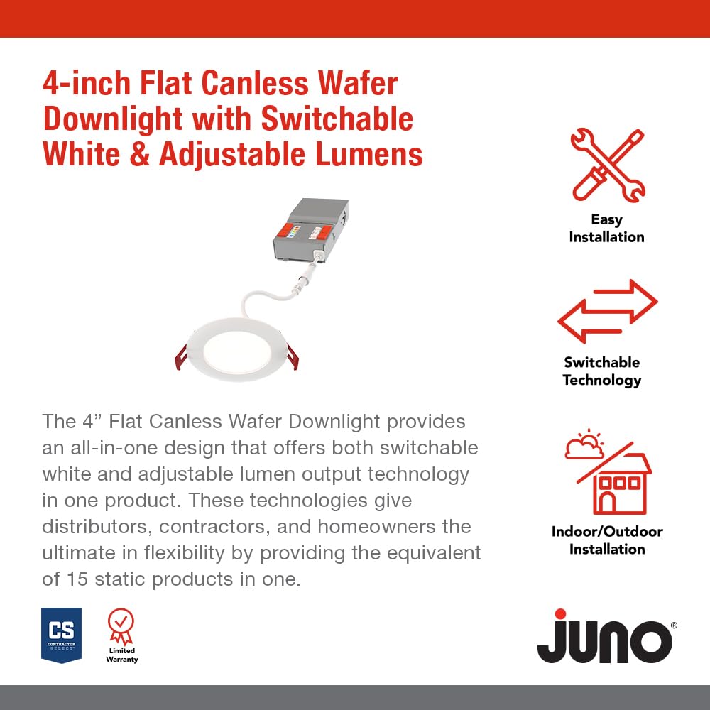 Juno 4-Inch LED Recessed Downlight, Switchable White Color, Adjustable Brightness, Matte White, 6-Pack, Model WF4 ALO19 SWW5