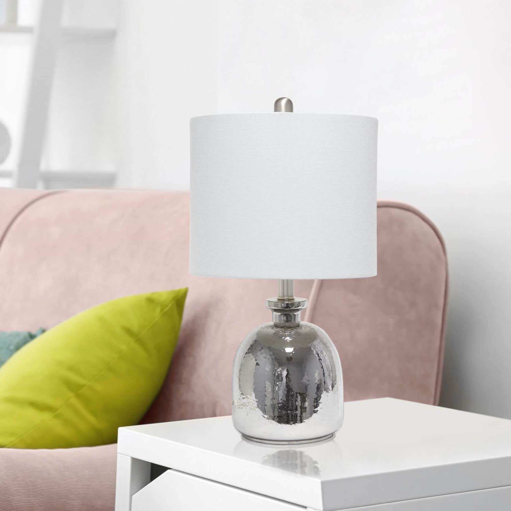 Lalia Home Contemporary Metallic Gray Hammered Glass Jar Table Lamp With Grey Linen Shade