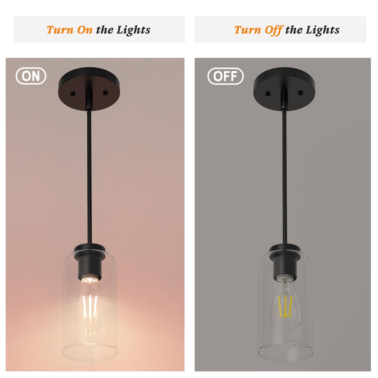 Zevluck 2-Pack Pendant Light, Matte Black Pendant Lighting With 5 Adjustable Tubes, Hanging Light Fixtures With Clear Glass Shad