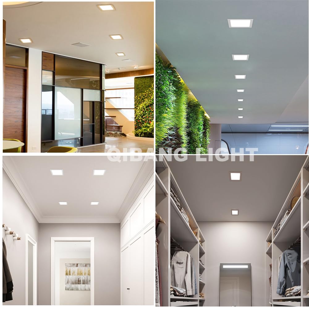 Qibang Dimmable Square Led Recessed Light 11 Inch With Junction Box,3Cct 3000K-4000K-6000K Selectable,Cri90+ 2160Lm 24W Ultra-Th