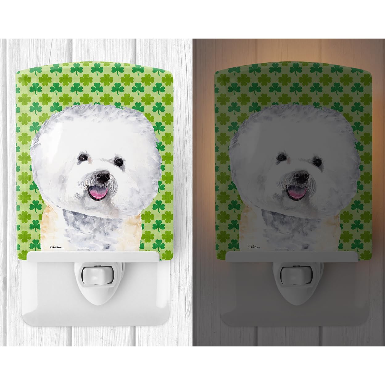 Carolines Treasures Ceramic Night Light, Bichon Frise St. Patricks Day, 6x4x3in, Multicolor, Model SC9282CNL