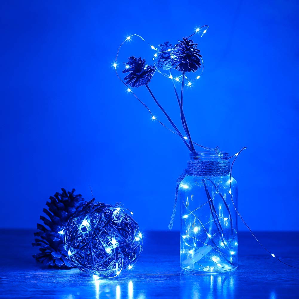 Ykb 6 Pack Blue Fairy String Lights Battery Operated Fairy Lights Starry String Lights On 3.3Ft/1M Silvery Copper Wire Diy Christmas Decoration Costume Wedding Party Halloween Easter