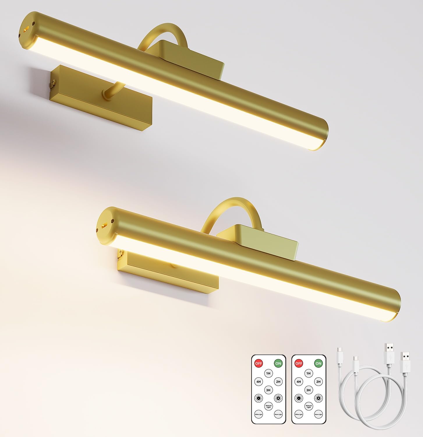 Skairipa Picture Light, 13in Wireless Art Light, Dimmable, Battery Operated, Gold, 2Pack, Model SN-YHD01