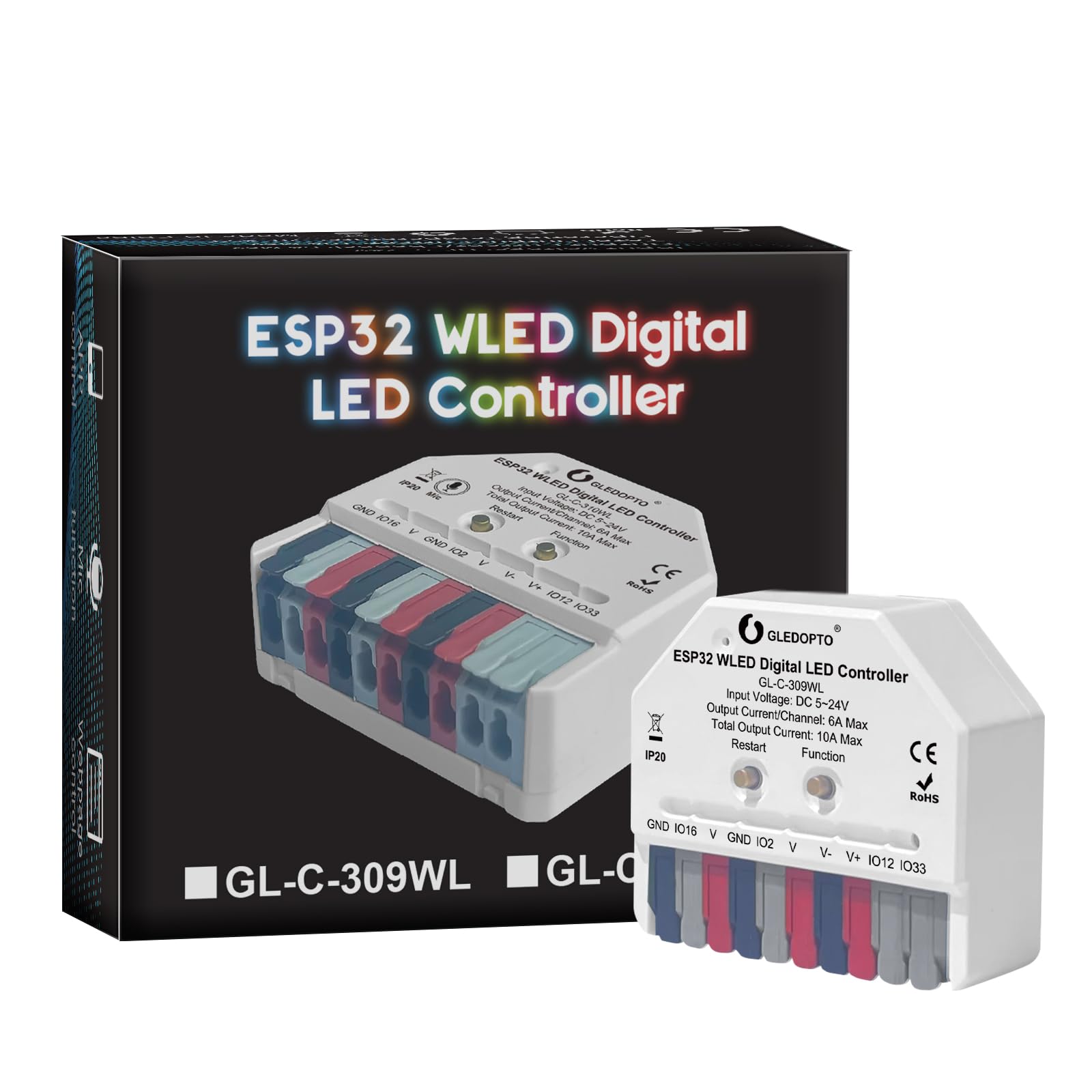 Gledopto Esp32 Mini Wled Led Controller Dc 5~24V Diy Dynamic Lighting Work With Addressable Digital Fcob Rgb Ic Ws2811 Ws2812 Sk6812 Tm1814 Ws2813 Ws2815 Strip Light Easy Wiring