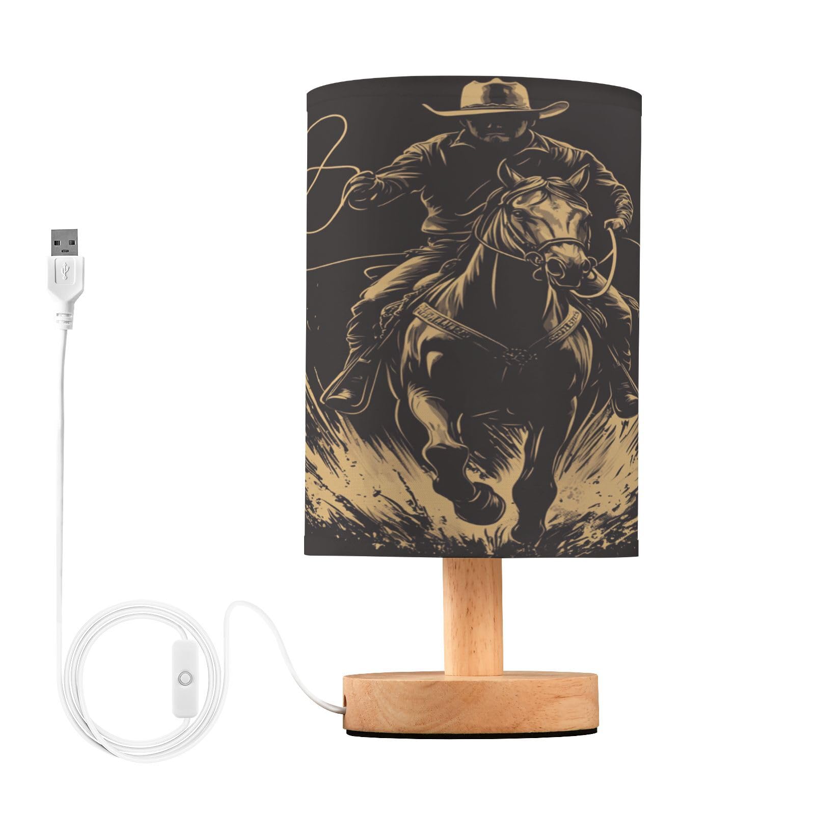 ARGTILDN Western Cowboy Horse LED Table Lamp for Bedroom Bedside Lamp with USB Charging Ports Decor Nightstand for Living Room R