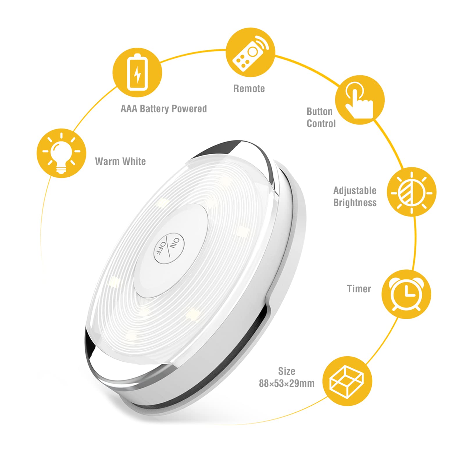 Shineled LED Puck Light - Battery Operated, Remote Control, 4000K Warm White, Oval Size, 6 Pack