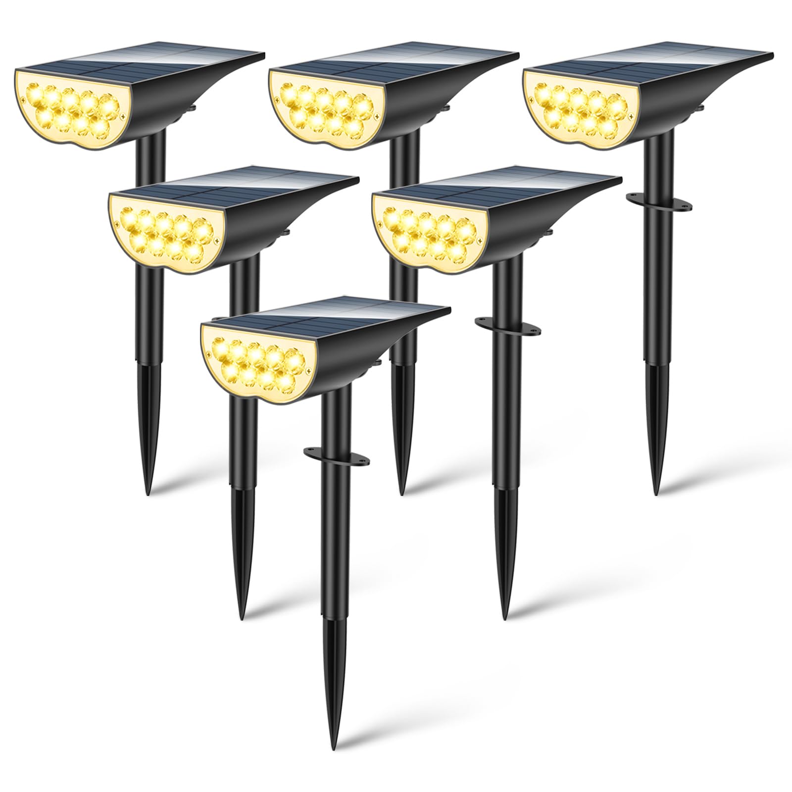 Solar Spot Lights Outdoor Waterproof, 3 Lighting Modes Solar Landscape Lights for Outside, Dusk to Dawn IP65 Waterproof Outdoor Solar Lights for Yard Pathway Driveway Landscape, Warm White, 6 Pack