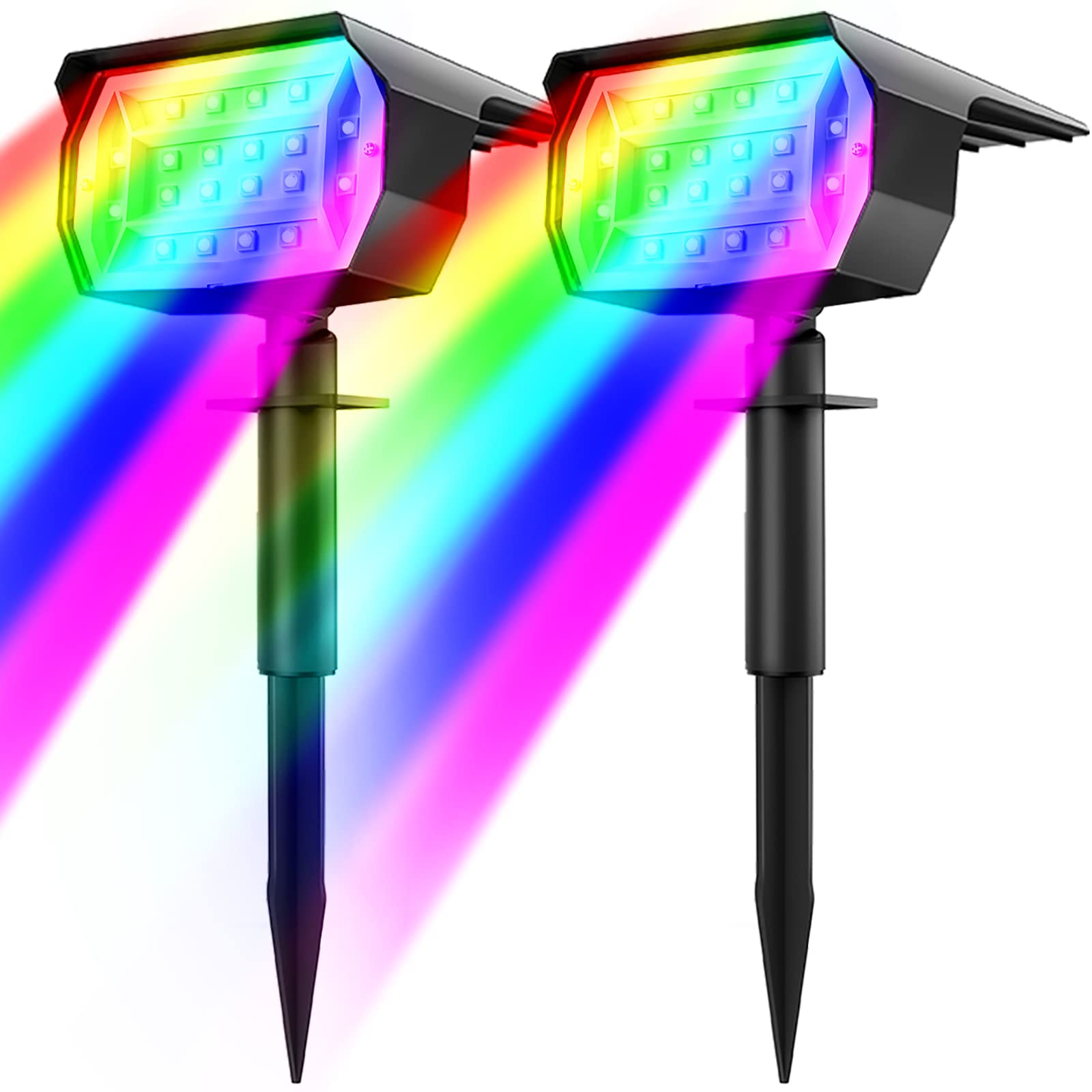 nipify 2 Pack Solar Spot Lights Outdoor Color Changing  7 Modes Halloween RGB Solar Powered Waterproof Spotlight  Landscape Lighting for Outside Yard Garden Pathway