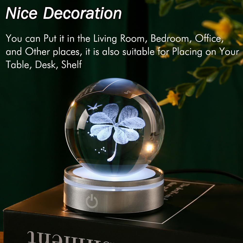 Ifolaina Crystal Ball Lamp  3D Four Leaf Clover K9 Decorative Night Light  Clear  3.15 Inches  Rechargeable Usb  Ideal Gift For Her Birthday  Wedding  Anniversary