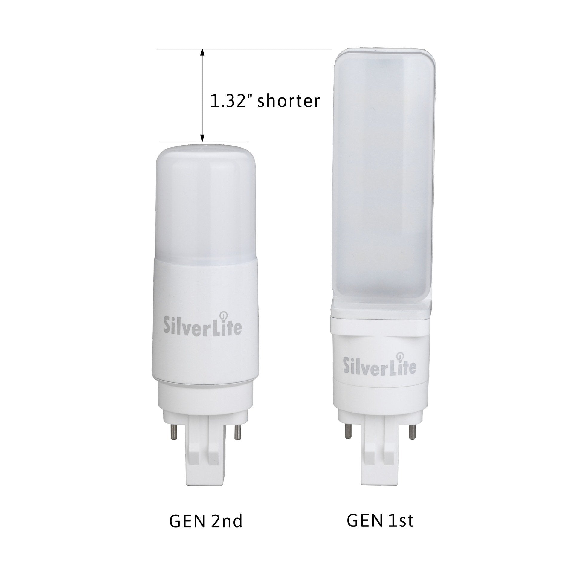 Silverlite LED Stick PL Bulb, GX23-2 Pin Base, 700LM, Warm White 3000K, 2 Count, Aluminum