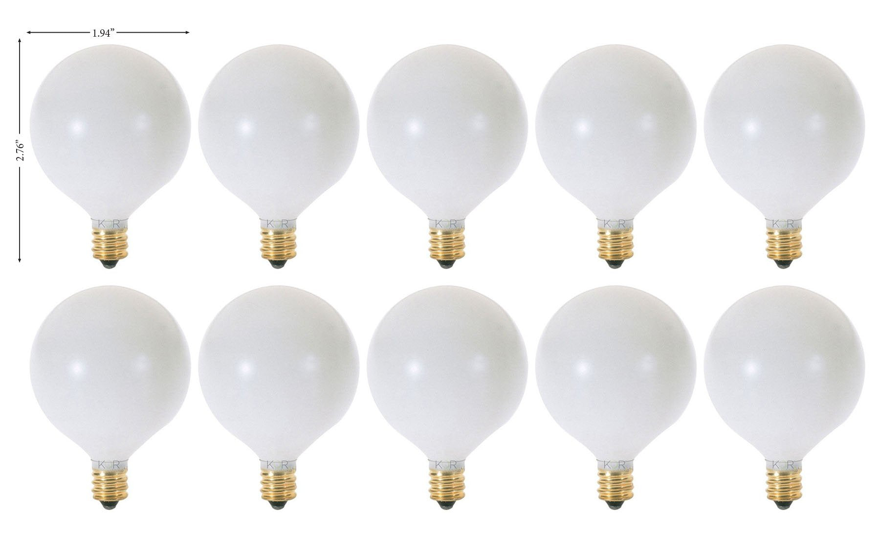 Kor (Pack Of 10) G16.5 White Finsh Decorative (E12) Candelabra Base Globe Shape Incandescent 120V G16 1/2 Light Bulbs (15)