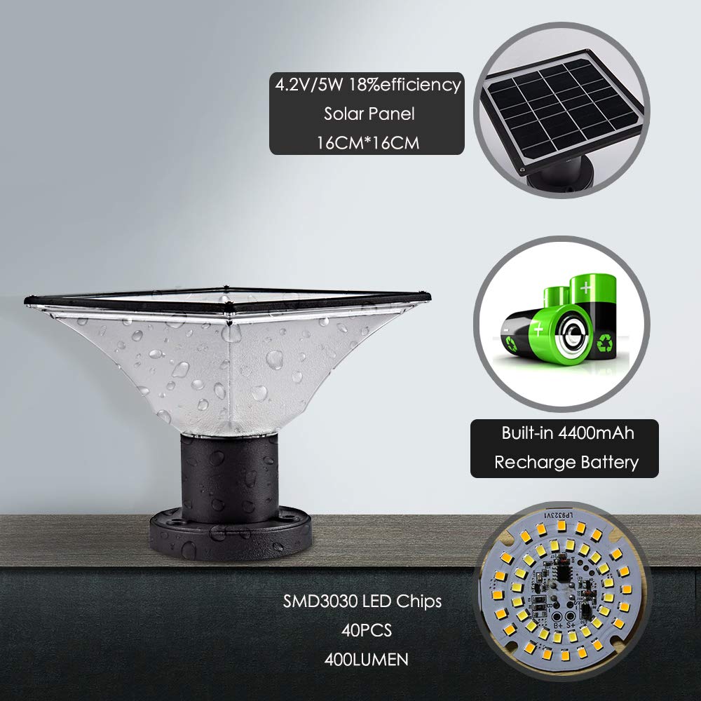 FOOYANCHO Solar Post Cap Lights - Auto On/Off Solar Powered, Fits 4x4 Posts, Black, 1 Pack, Model FOOYANCHO-SPCL-4x4-