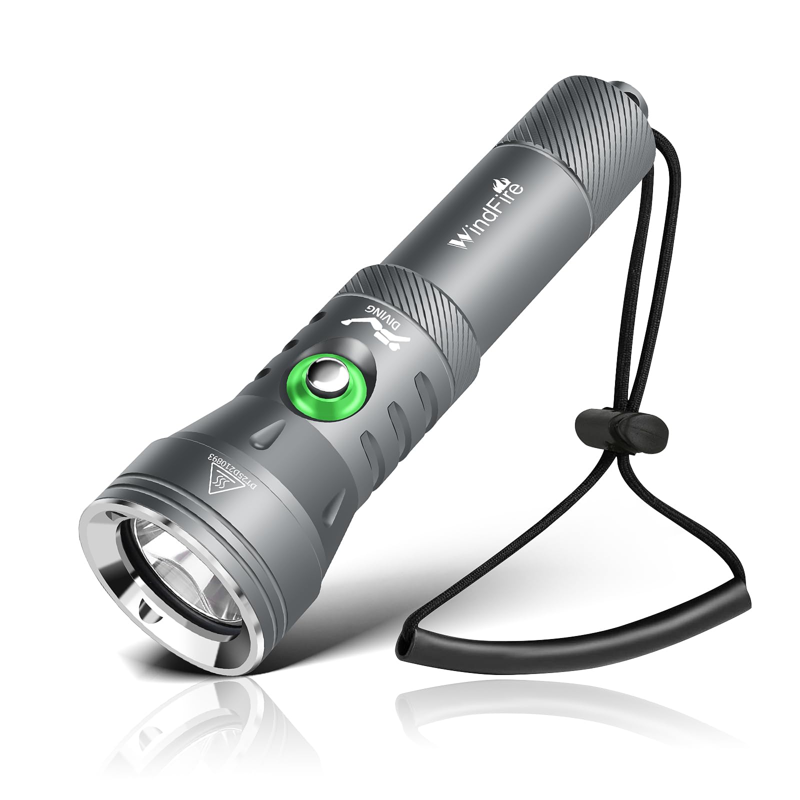 WINDFIRE Dive Lights Scuba Diving Flashlight, High-Powered Waterproof Flash Light with Power Indicator, 4 Modes, 12 Beam Angle, 
