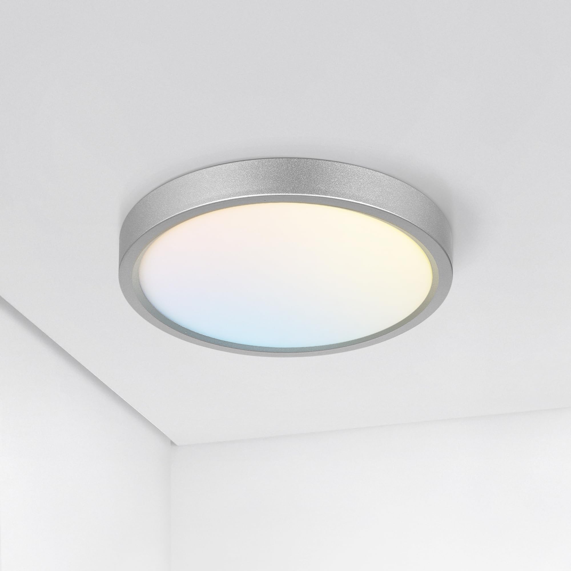 ASD LED Ceiling Light Fixture, 15W 1260LM, Dimmable, Ultra Slim, 7in Round, Nickel, Model A-MPR-7D15NK