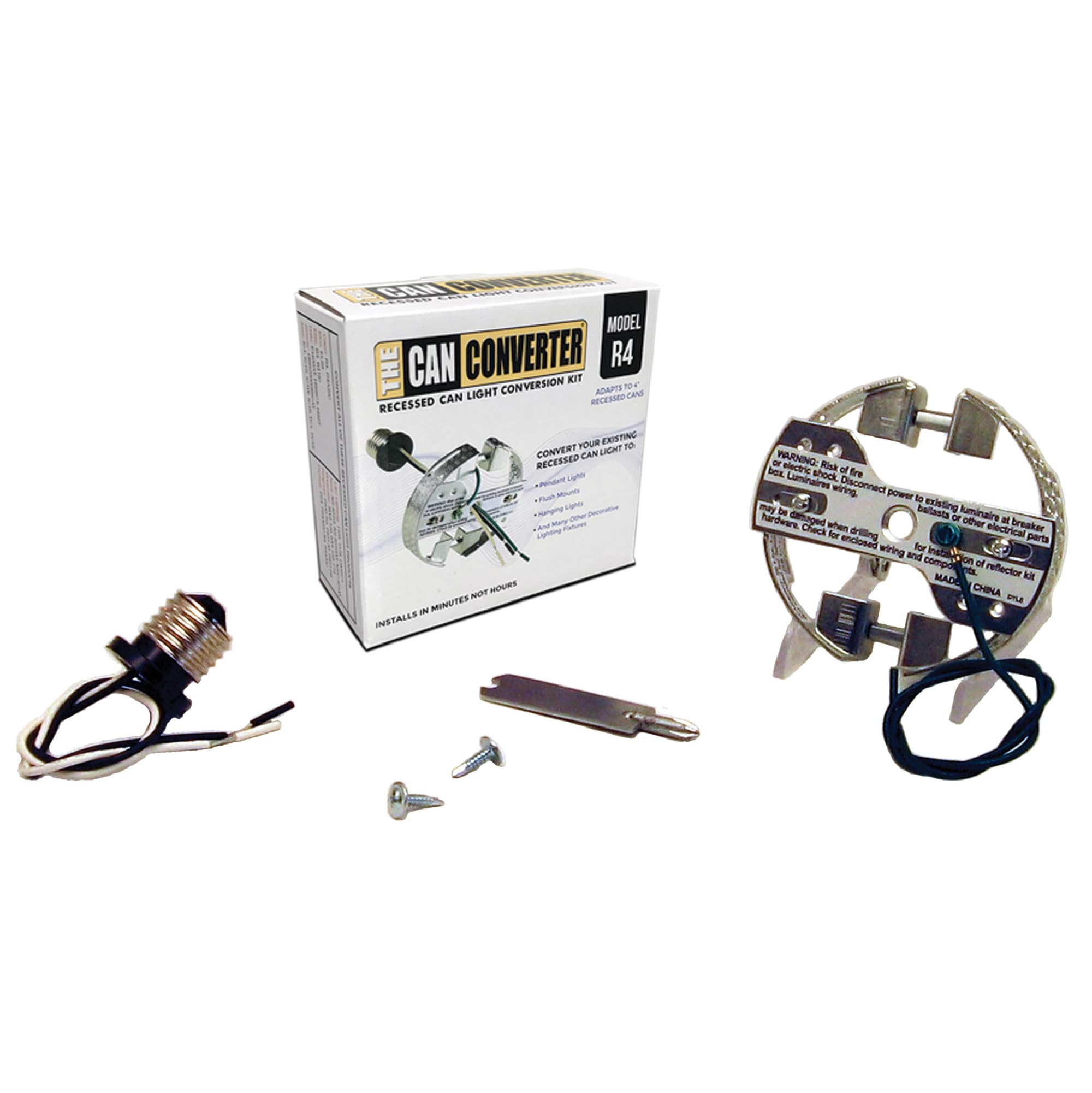 The Can Converter - R4, 4&quot; Recessed Can Light Conversion Kit, Up To 50Lbs Ceiling Light Fixture, Recessed Lighting, Pendant Light, Hanging Light, Chandeliers, Flush Mounts, & Overall Home Improvement