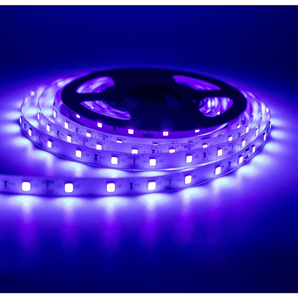 KAPATA UV Black Light LED Strip, 5M (16.4ft), Flexible Vinyl Fixtures for Parties & Events, Glow in The Dark, 12V