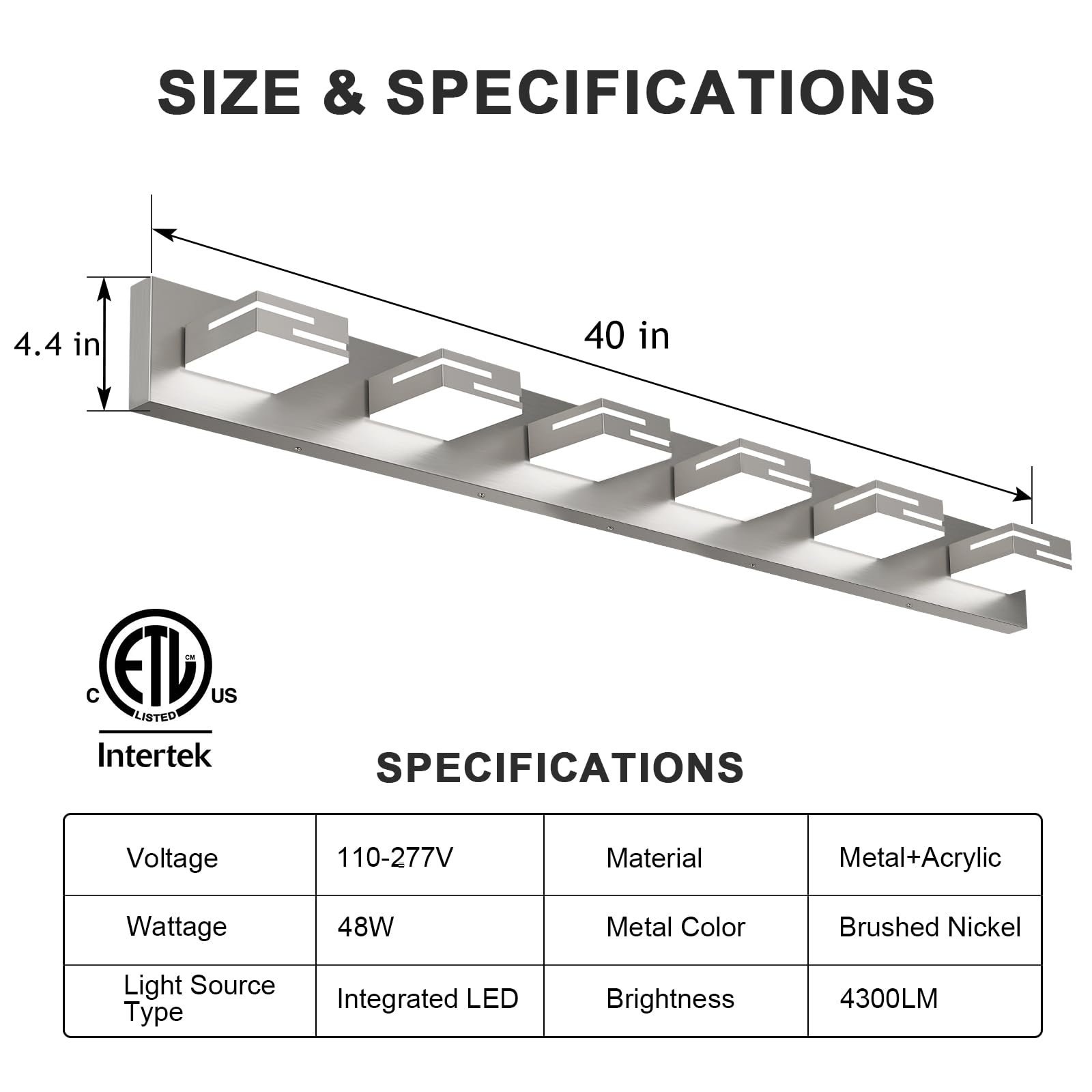 Lkhf Led Modern Bathroom Vanity Light Fixtures  6-Light 40-Inch Dimmable Brushed Nickel Vanity Lights For Bathroom Lighting Fixtures Over Mirror  With 350?Rotatable Acrylic Heads (Cool White 6000K)