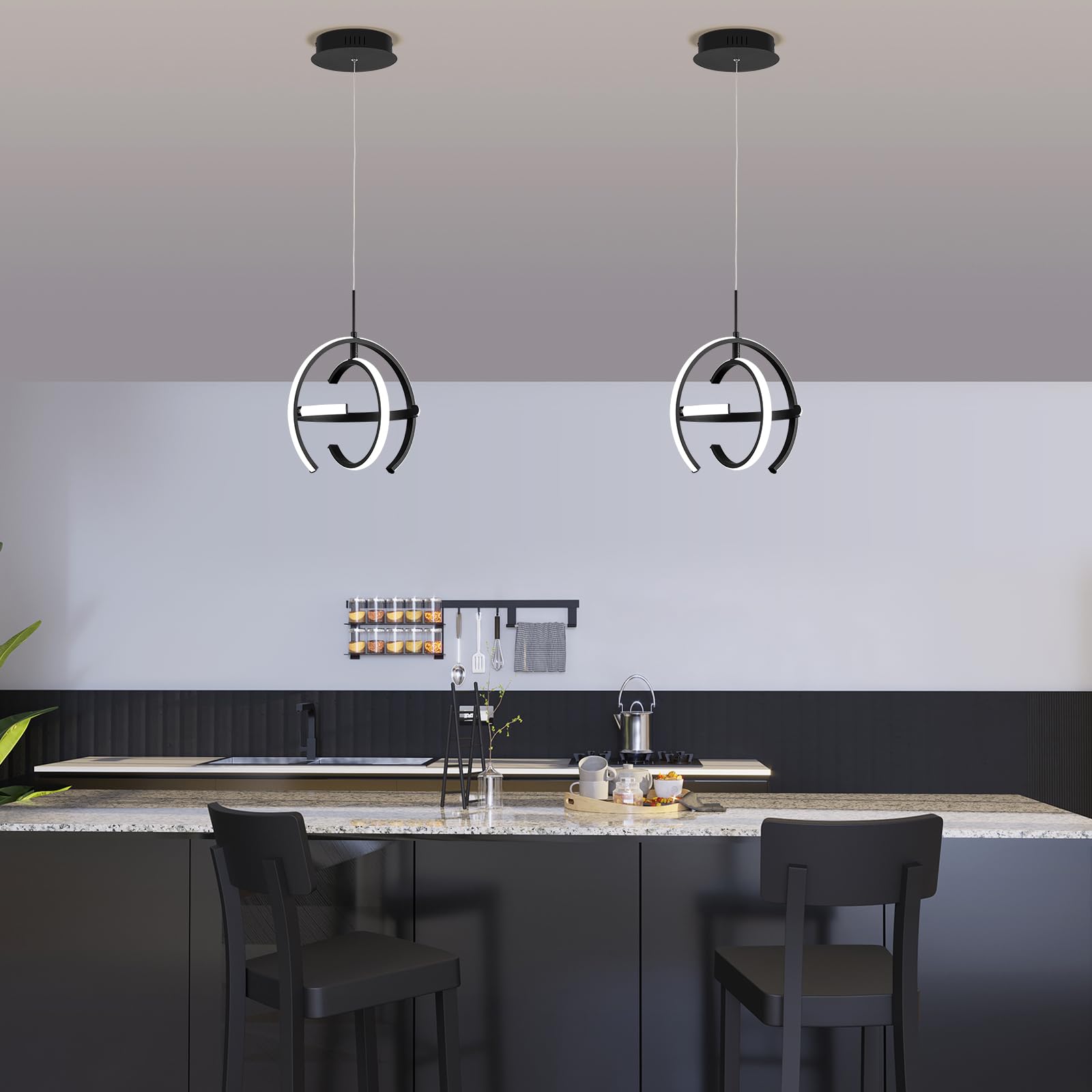 VIOLOEMI LED Chandelier, Modern Black Pendant Light Fixture, 11.81 Inch Globe Ring for Dining Room, Kitchen, Entryway - Model 3019-BK30