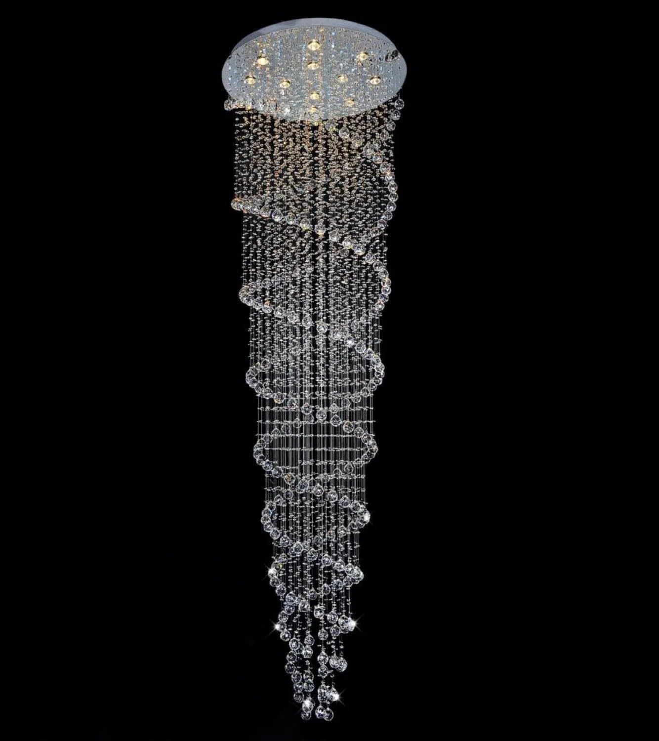 Finesse Decor Crystal Chandelier, 12 Light Modern Spiral Design, Clear Crystal & Metal, Model FN-1104