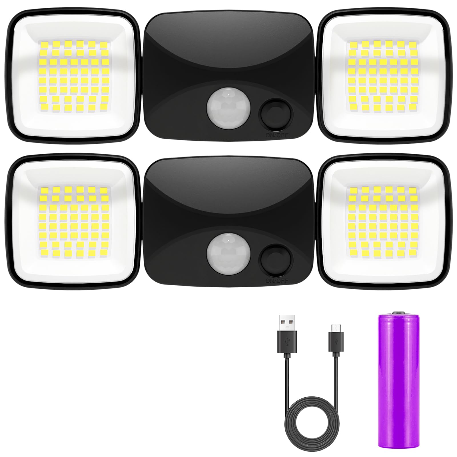 Allotall Rechargeable Battery Operated Lights 3-5 Months Endurance Motion Sensor Light Outdoor High Brightness  USB Charging Flood Light for Garage Entryways Yard Indoor Black 2Pack (Small Size)