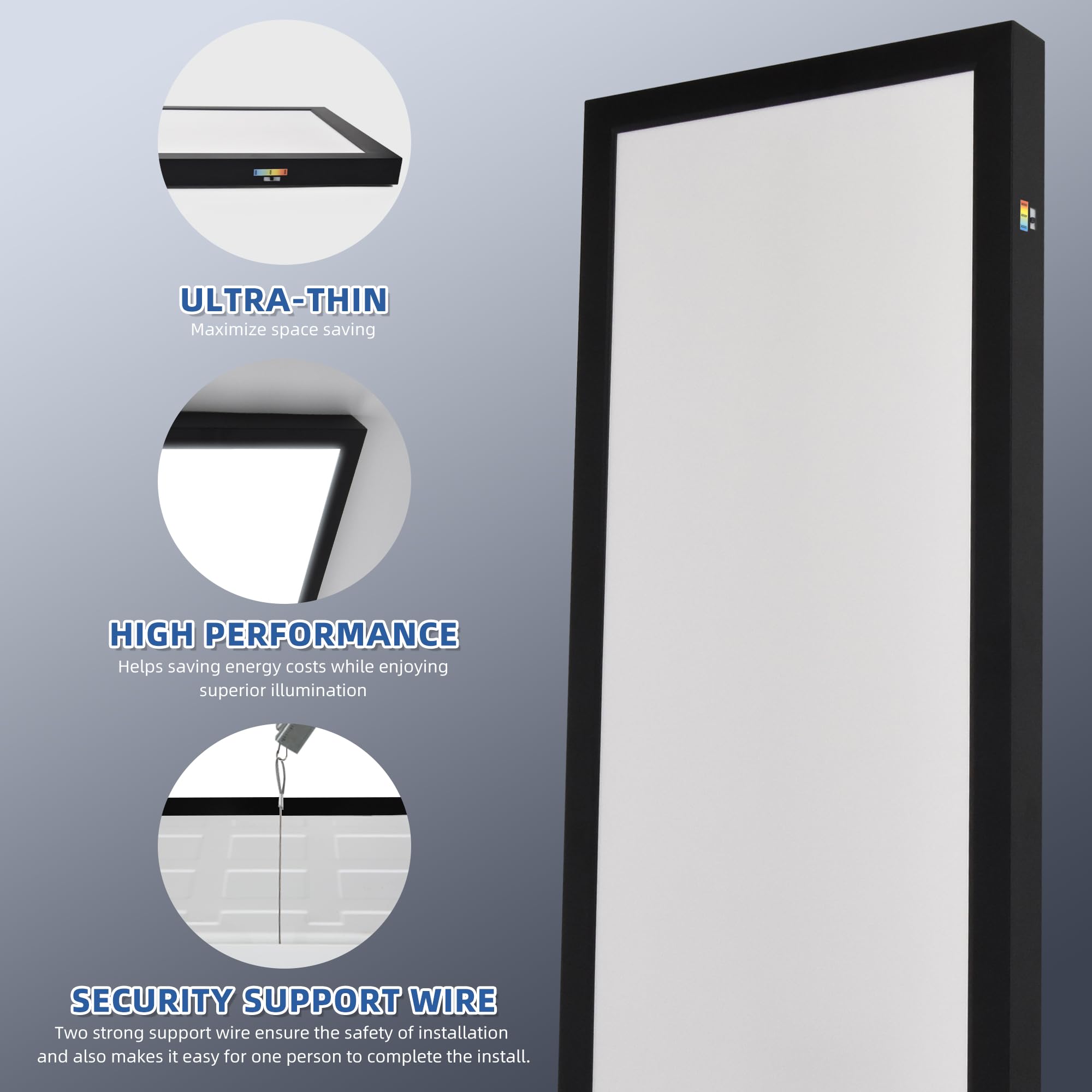 hykolity LED Flat Panel Light 1x4 FT Dimmable 4800lm 48W Selectable CCT Black, Model IPN2-1040-3CT-B,