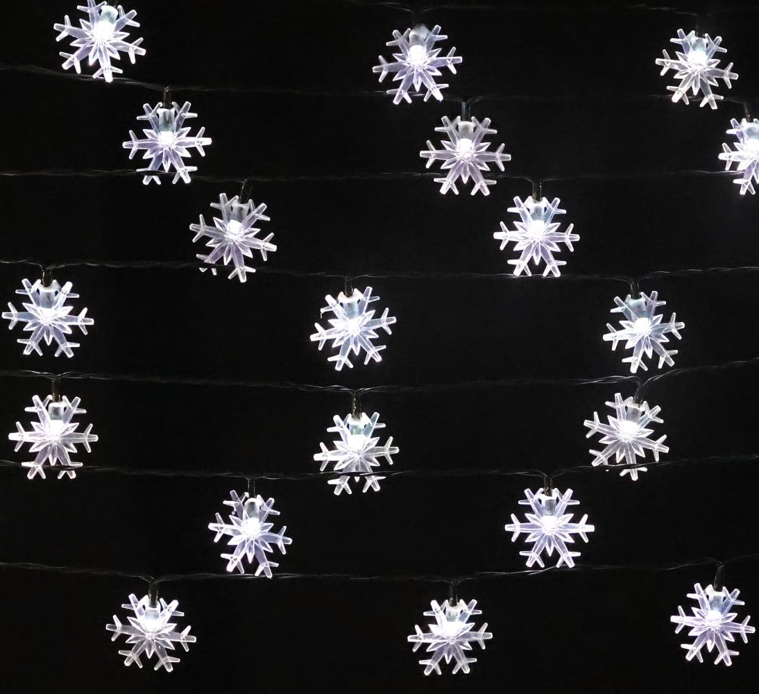 Inngree Solar Christmas Snowflake String Lights 36Ft 60 Led 8 Modes Solar Fairy Outdoor Waterproof Powered String Lights For Gar