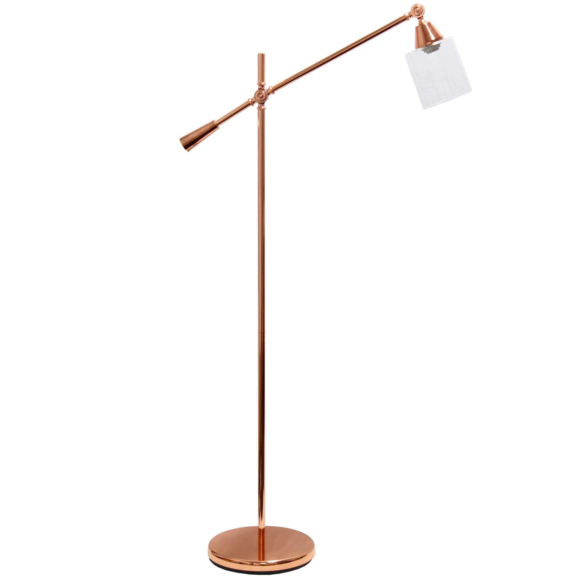 LALIA HOME Decorative Swing Arm Floor Lamp, Metal, Rose Gold, 30inL x 11inW x 56inH, Model LHF-5021-RG, Clear Glass Shade