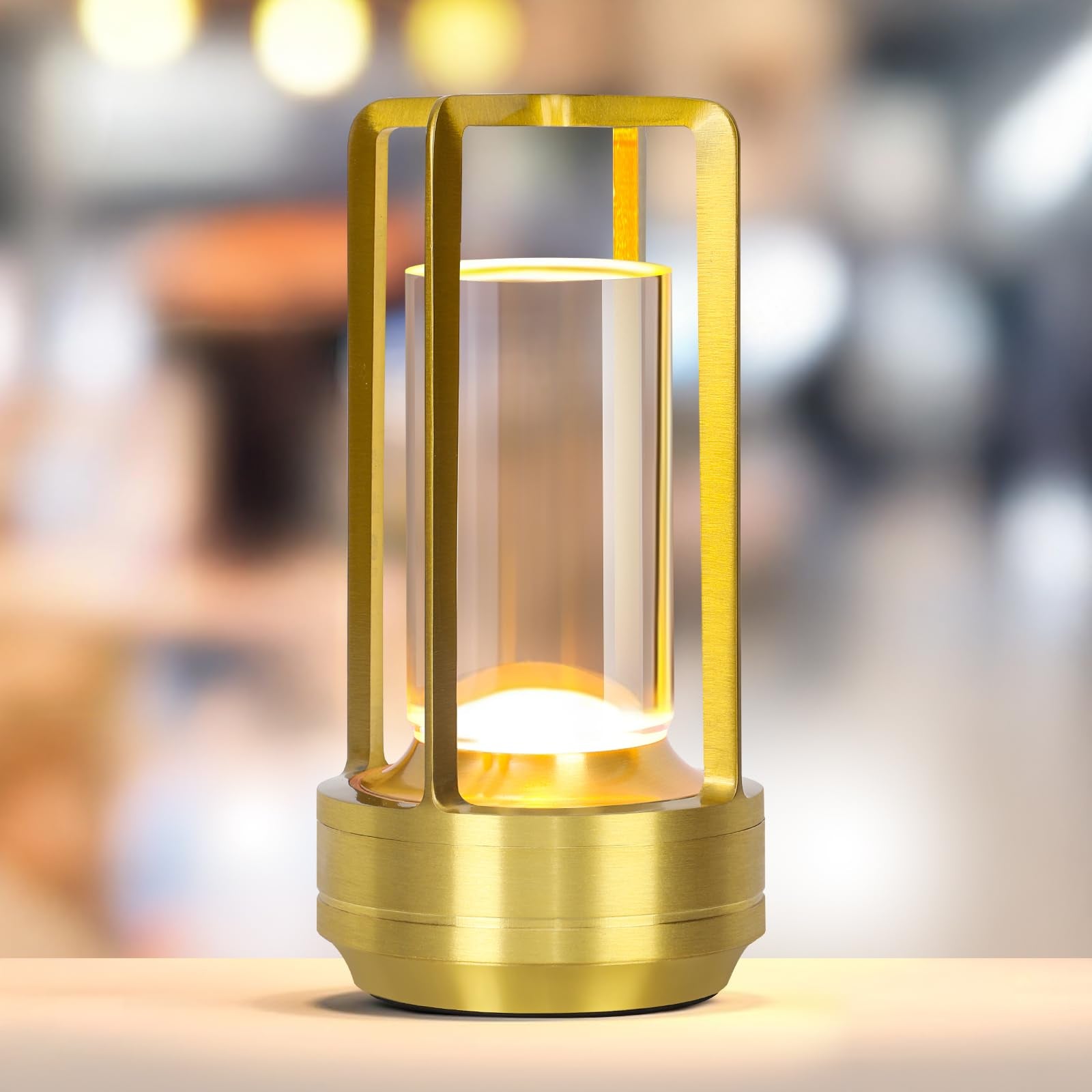 Small Gold Portable Metal Table Lamp, Rechargeable Outdoor Table Lamp Cordless, 3 Color Stepless Dimmable Atmosphere Table Lamps
