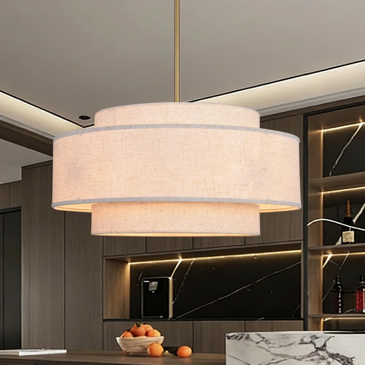 Guang Shuo 6-Light Large Drum Chandeliers 23.62 Farmhouse Pendant Light Fixture with Linen Fabric Shade Drum Modern Pendant Lig