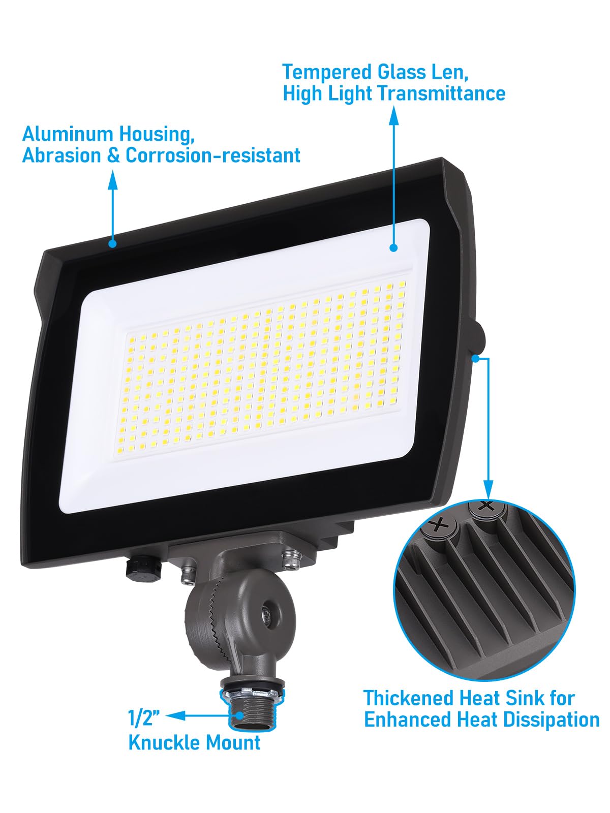LEONLITE 100W Adjustable LED Flood Light, 3CCT Selectable, UL Listed, IP65 Waterproof, Bronze, Model SY6FL-100W50BRZ