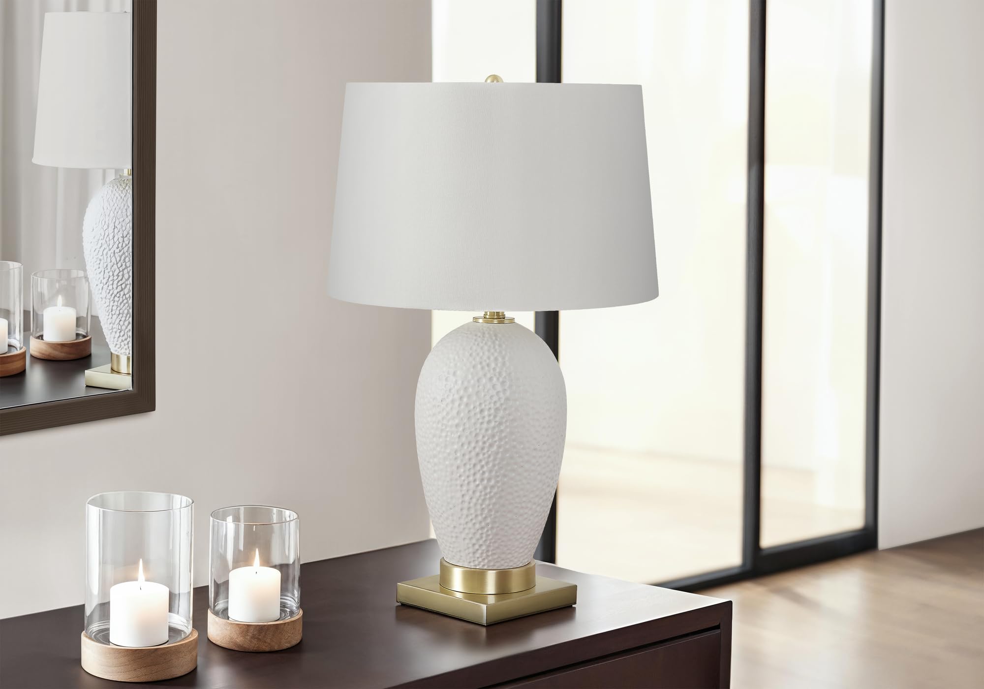 Monarch Specialties Table Lamp, Transitional Design, White Ceramic, Ivory/Cream Shade, 16inL x 16inW x 26inH, Model I 9610