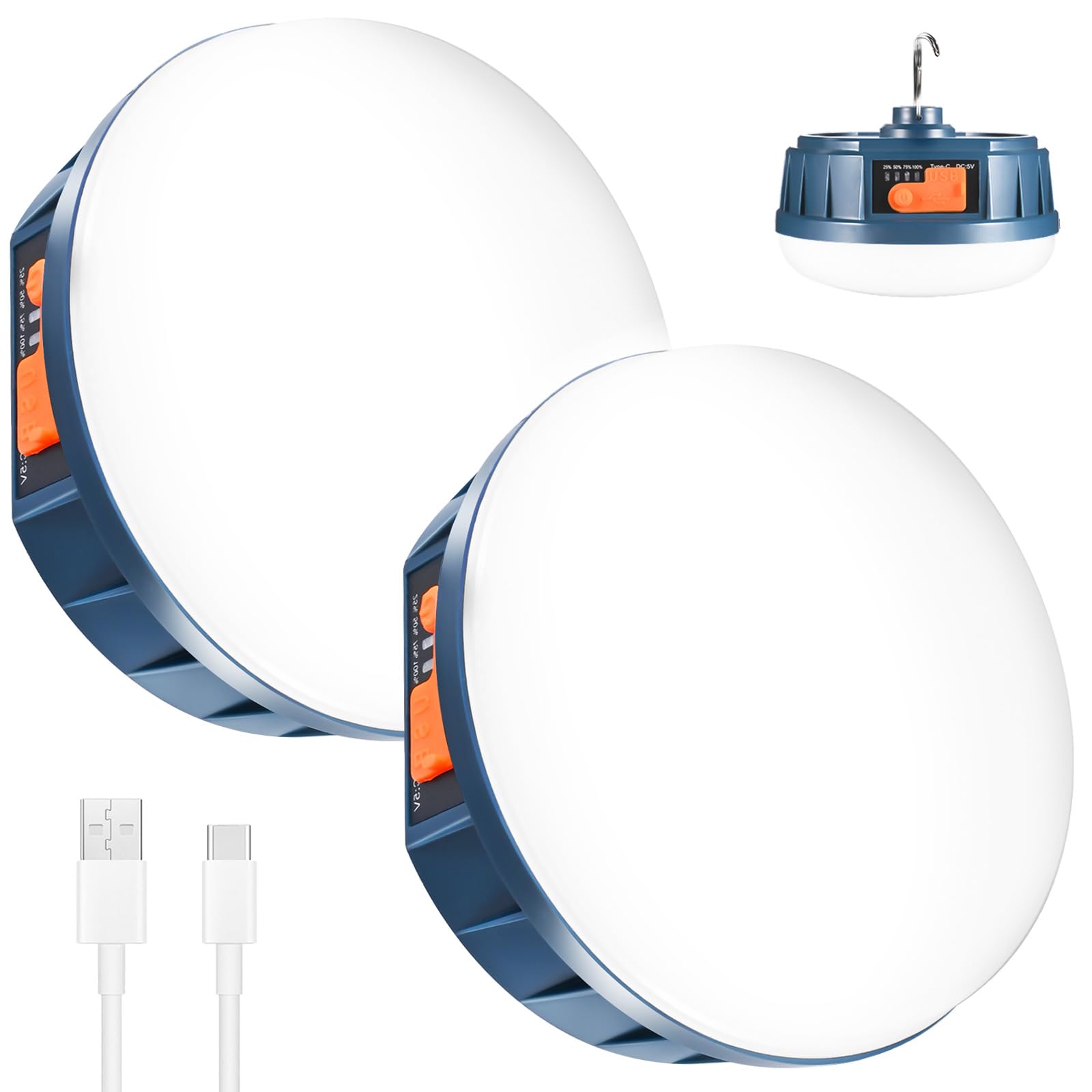 2PCS LED Flashlinght Hanging Camping Lantern Rechargeable Lamp Essentials, 200W Outdoor Camping Tent Lights for Camper Decor, 40