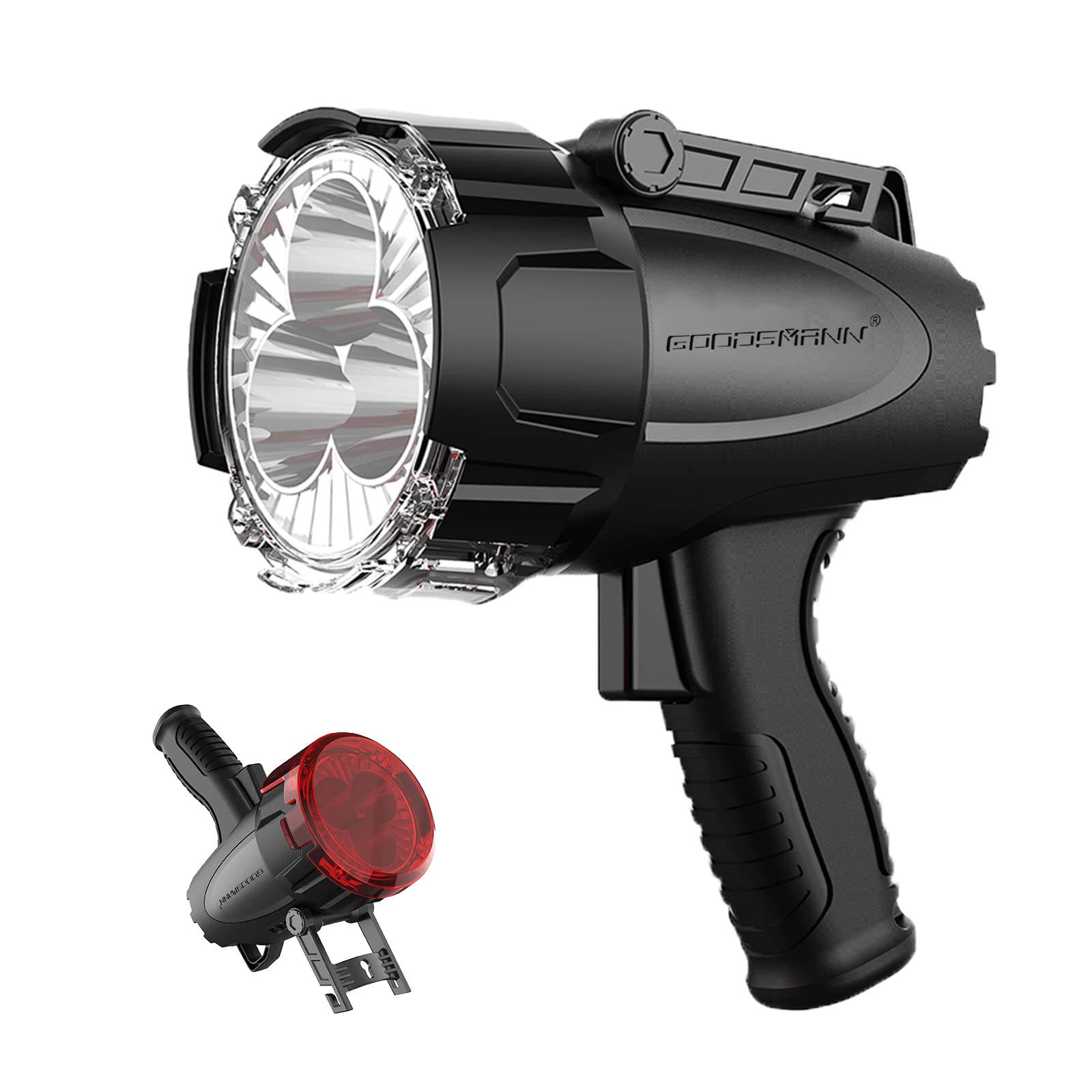 GOODSMANN Rechargeable Marine Spotlight 6000 Lumen Waterproof Searchlight Model 9903-C102-01 with USB Adapter and Car Charger