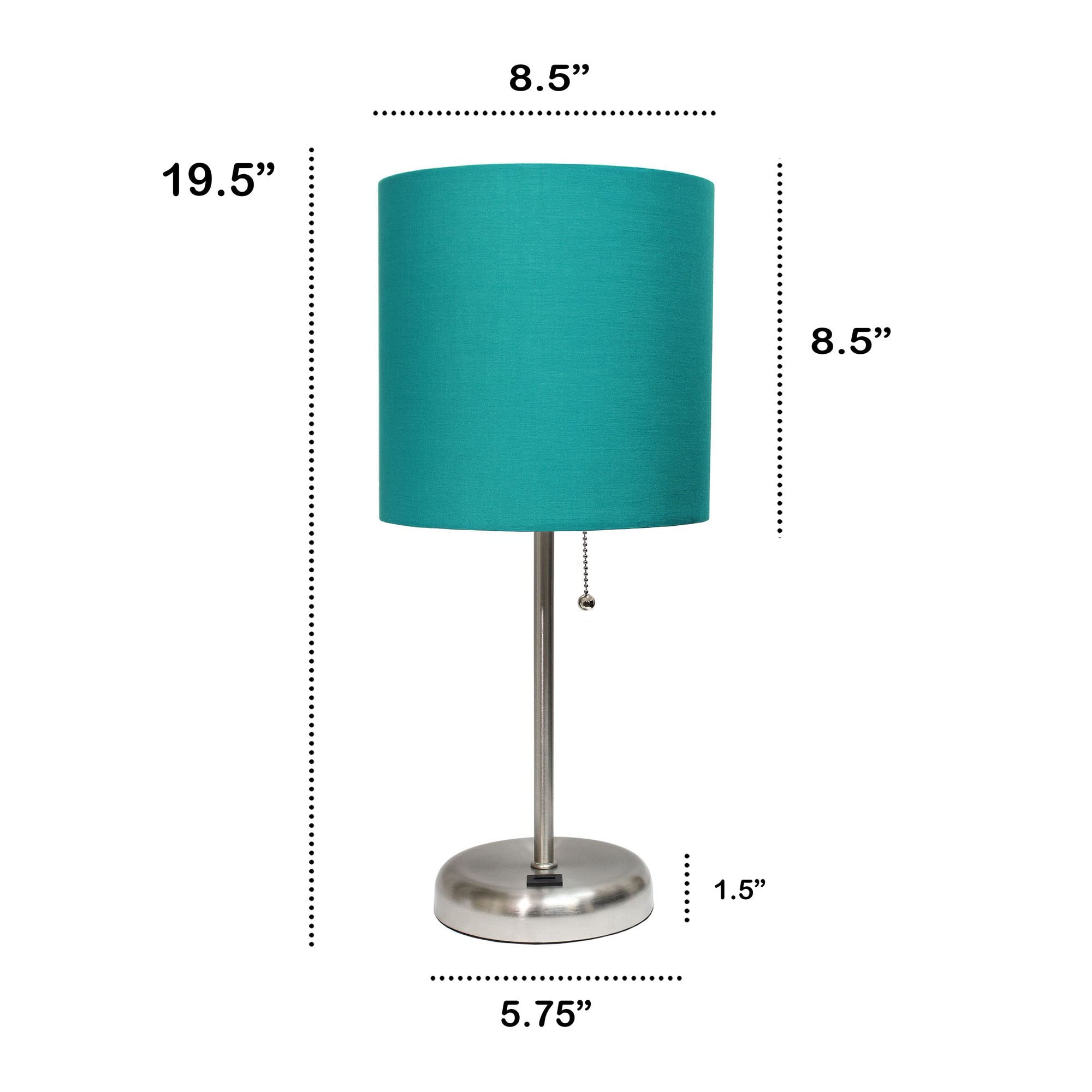 Creekwood Home 19.5&quot; Metal Bedside Lamp With Usb Port, Brushed Steel & Teal Drum Shade