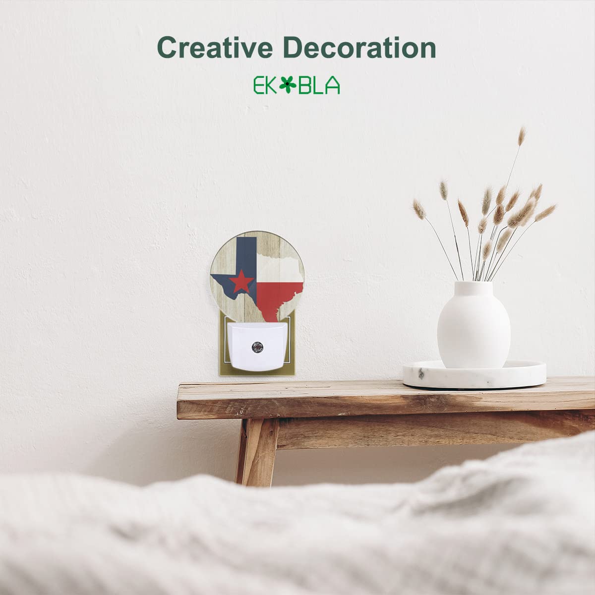 Ekobla Texas Flag Night Lights Plug Into Wall Texas State Rustic Night Light With Dusk To Dawn Sensor Led Round Lamp For Boys Gi