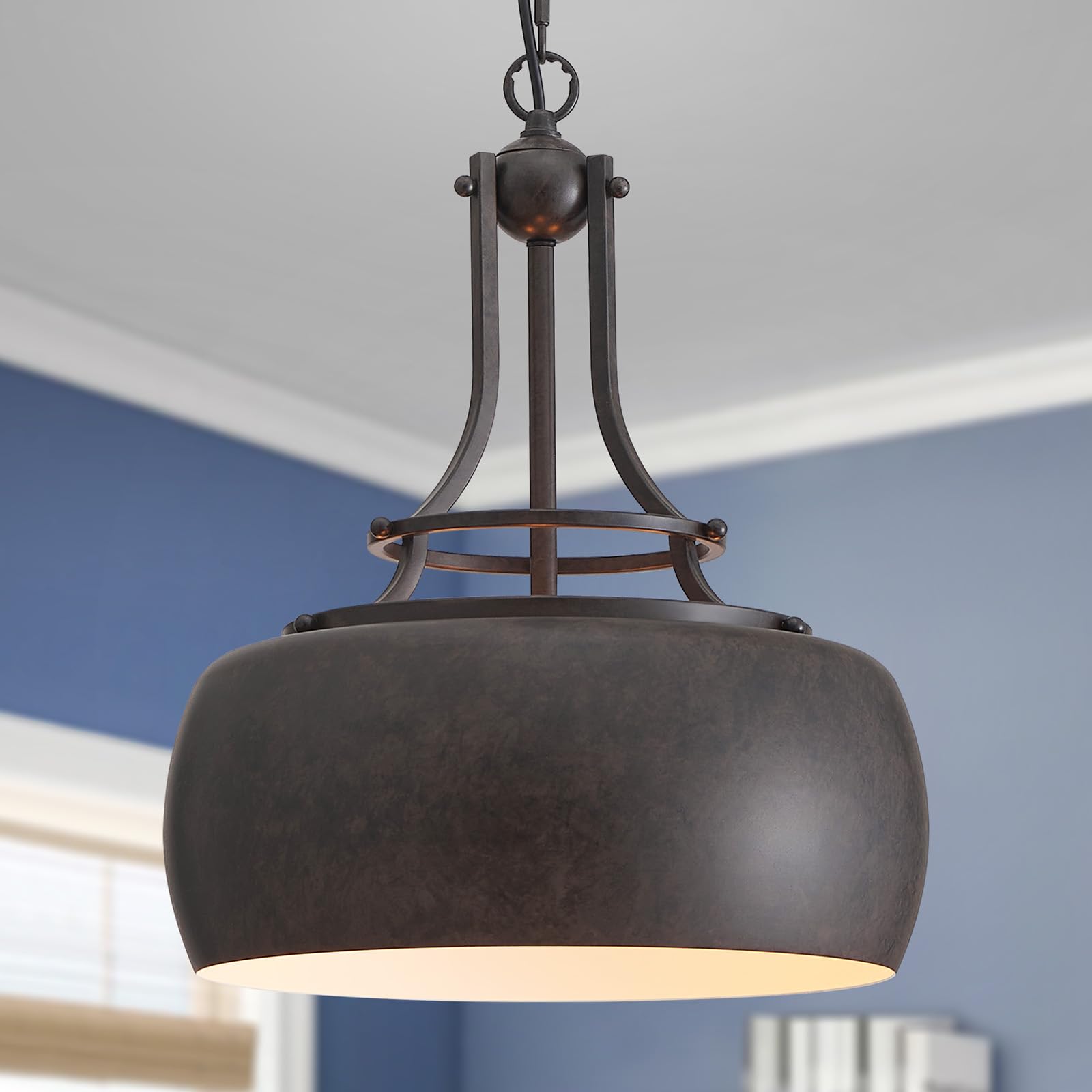 WUZUPS Rustic Farmhouse Industrial Pendant Light Fixture, Metal, 15.7inH x 13.4inW, Distressed Rust, Model USHD9607-3-M-R