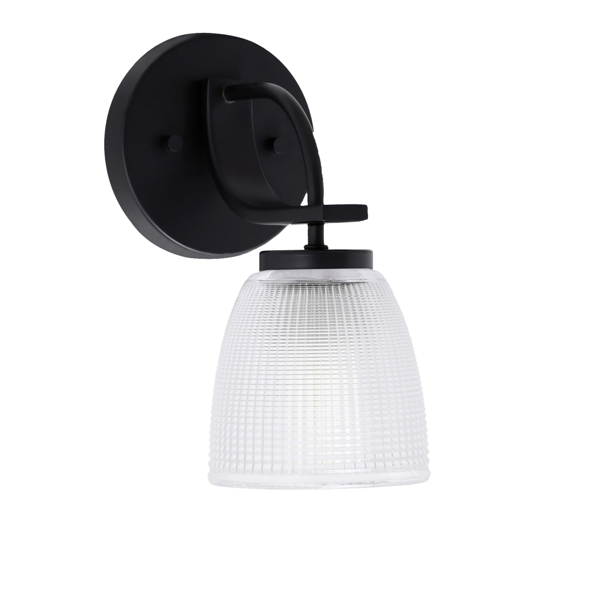 Cavella 1 Light Wall Sconce Shown In Matte Black Finish With 5" Clear Ribbed Glass