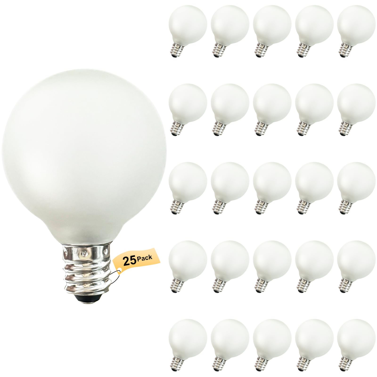 G40 Replacement Light Bulbs Frosted Wihte Globe Light Bulbs, 5W Incandescent Bulbs Fits E12/C7 Candelabra Screw Base For Indoor