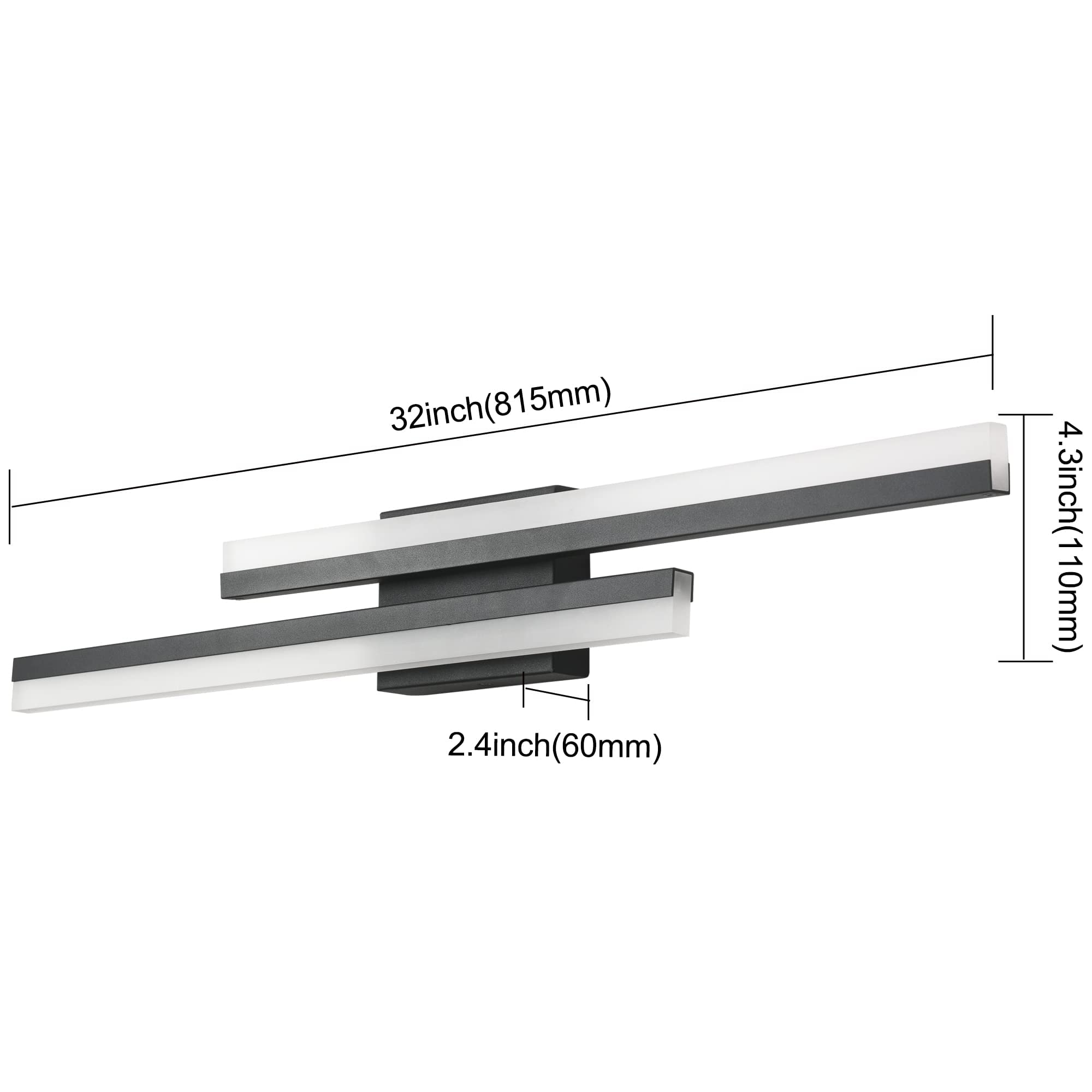 Presde Bathroom Vanity Light Dimmable 3 Colors Changeable 32In Modern Black Led Bathroom Light Fixtures Over Mirror Bath Wall Li