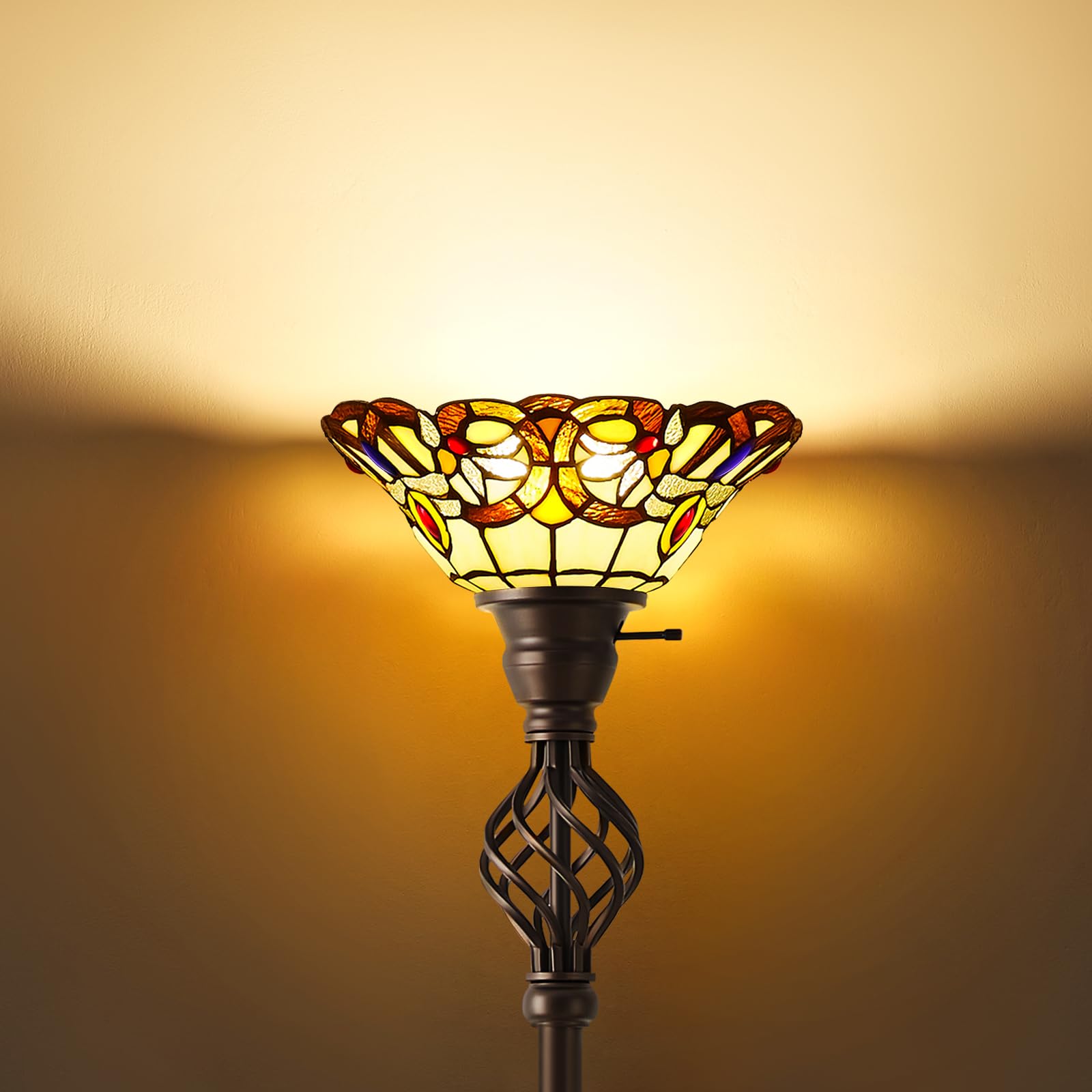 Gyrovu Tiffany Floor Lamp, Torchiere Floor Lamps With Stained Glass, 71 Inch Tall Floor Standing Reading Light For Living Room C