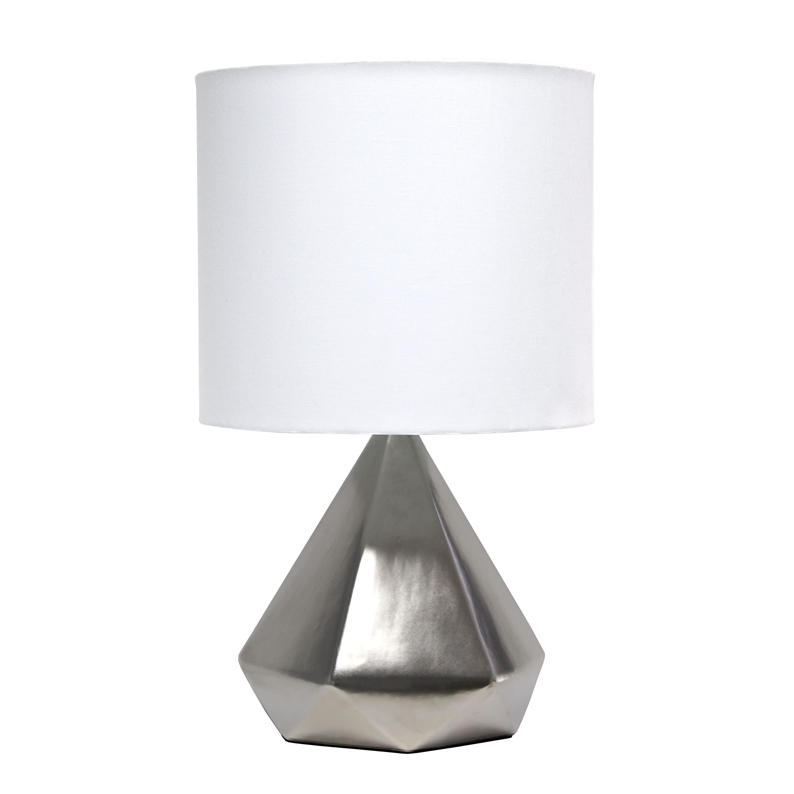 Simple Designs LT2079-SLV Ceramic Table Lamp, Geometric Pyramid, Silver, 11.81inL x 11.81inW x 19.88inH, White Fabric Shade