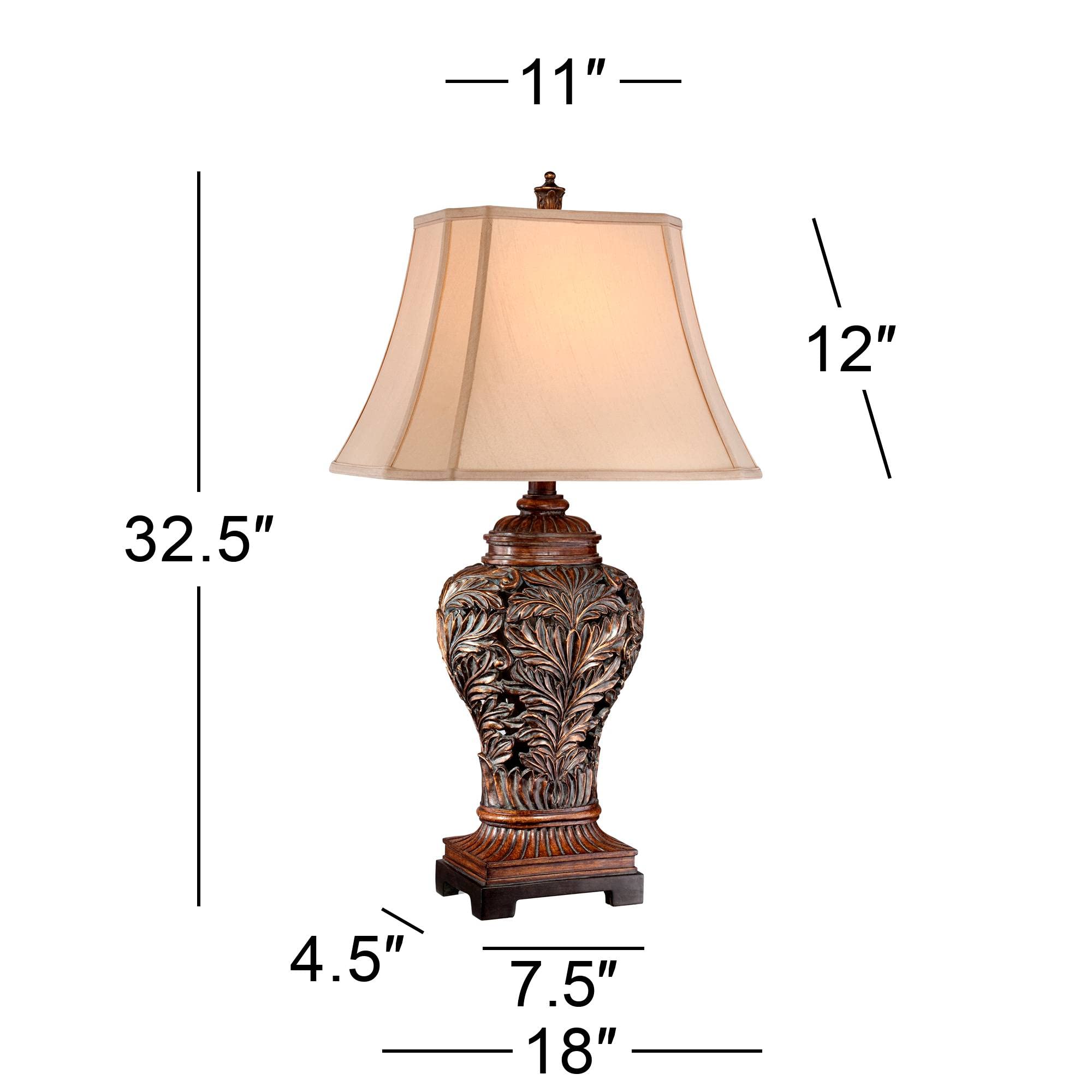 Barnes and Ivy Leafwork Vase Table Lamp - 32.5" Tall, Brown Wood Finish, Tan Shade, Traditional Style for Living Room, Bedroom, Office