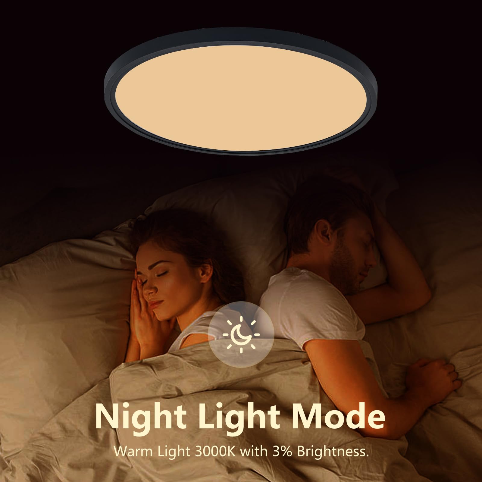 VocgoUU Smart Ceiling Light 12" RGB, Dimmable LED, WiFi & Tuya App Compatible, Black, Model VU-RGB-0703