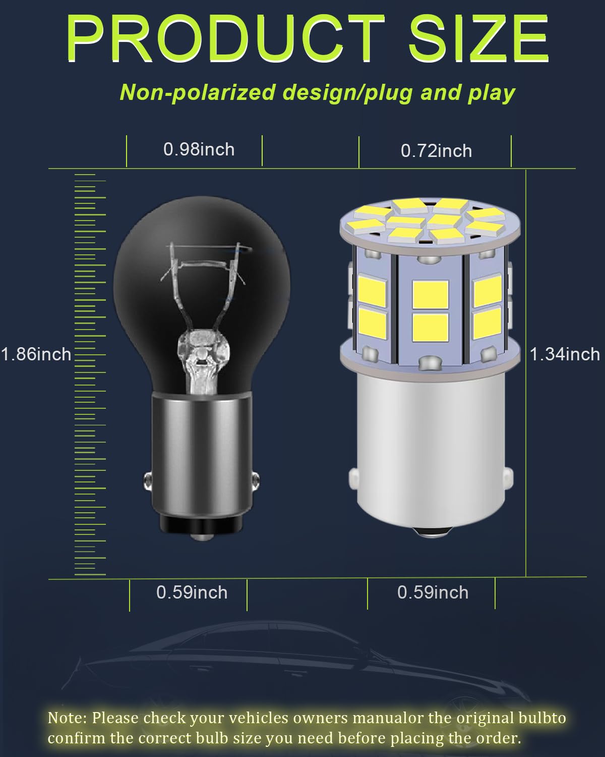 LEDYOTRY 1156 LED Bulbs Super Bright White 12V-24V for Reverse, Brake, Tail, DRL, Turn Signal Lights - Pack of 2