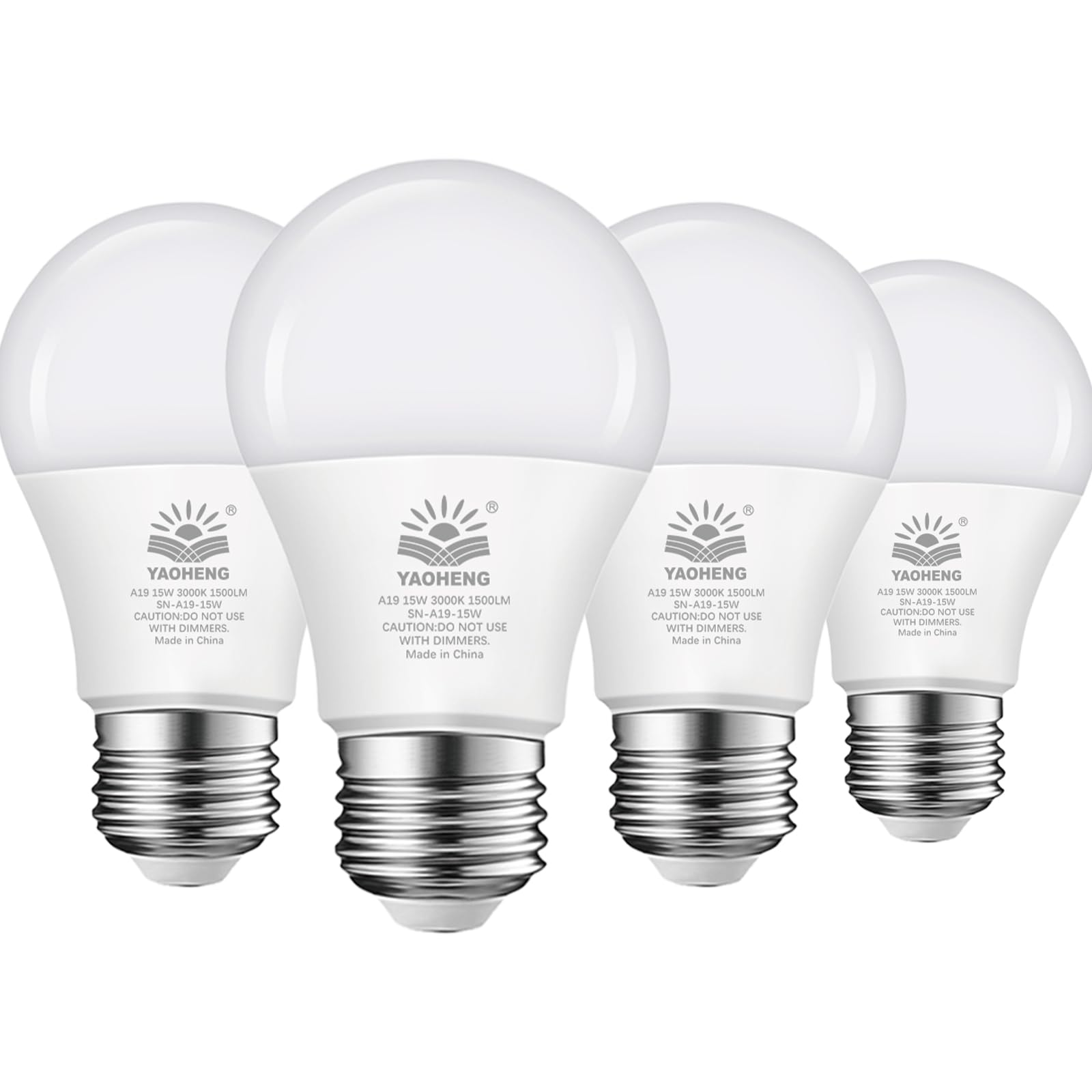Yaoheng A19 Led Light Bulb, 100 Watt Equivalent Led Bulbs, 3000K Warm White, 1500 Lumens, Standard E26 Base, Non-Dimmable, 15W S